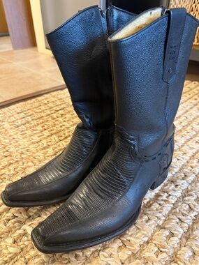 Rudel Black Western Leather Boots - Men’s Cowboy Style, 10.5 US